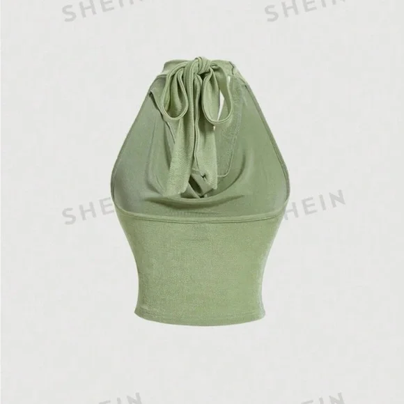 SHEIN MOD Retro Women's Knitted Halter Cowl Collar Sweater Top - Picture 2 of 3